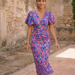 Clarissa – Abito Midi Floreale con Maniche a Sbuffo