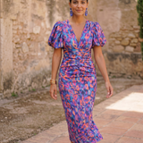 Clarissa – Abito Midi Floreale con Maniche a Sbuffo