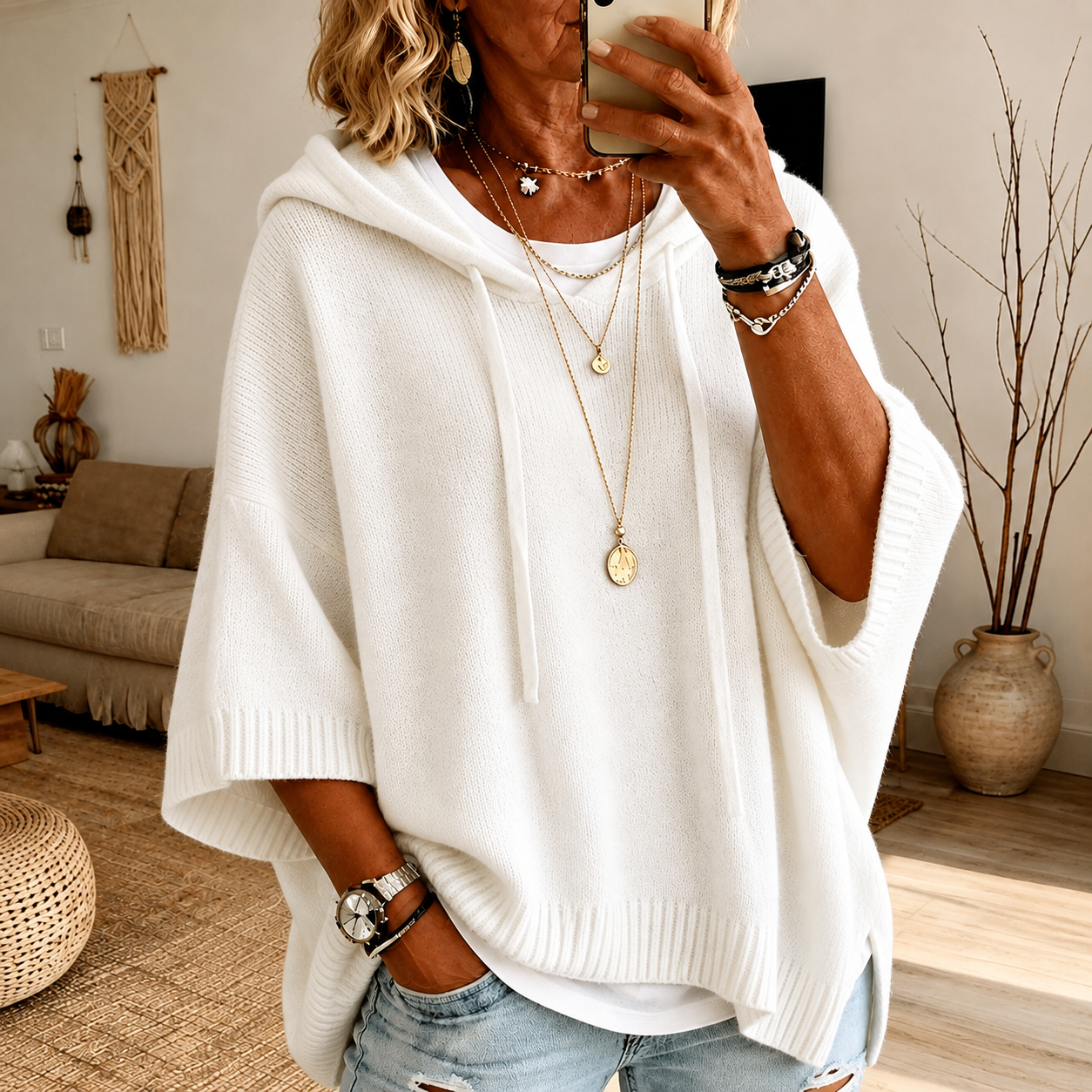 Elise | Pull Poncho Bianco