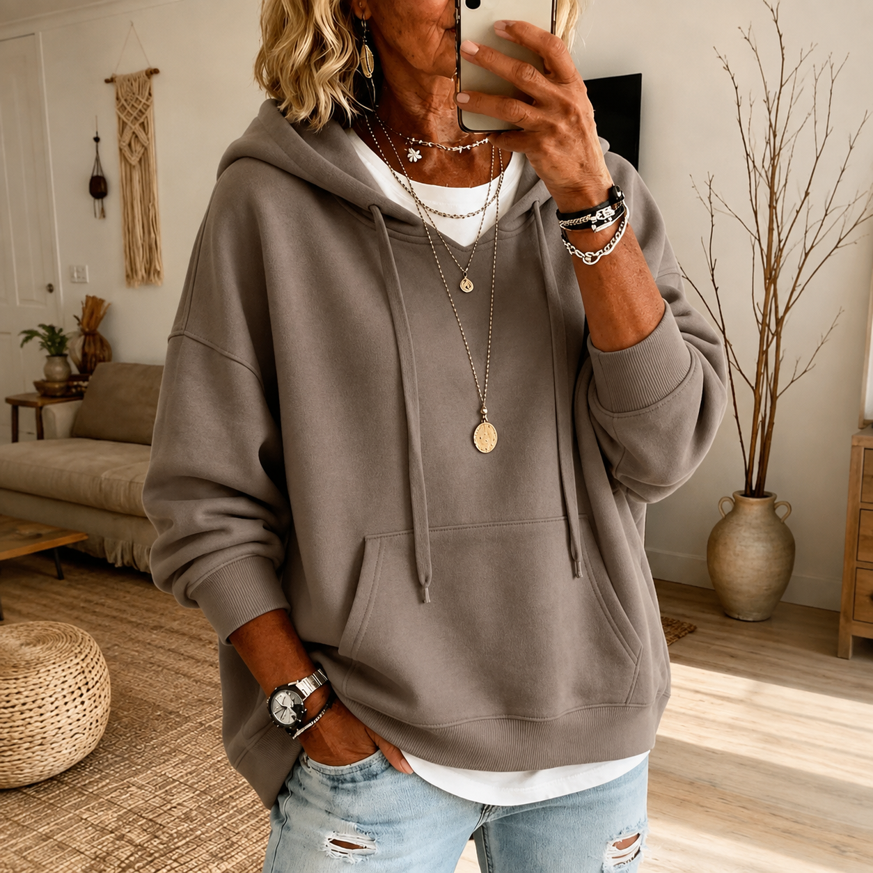 Élodie | Felpa con cappuccio Taupe