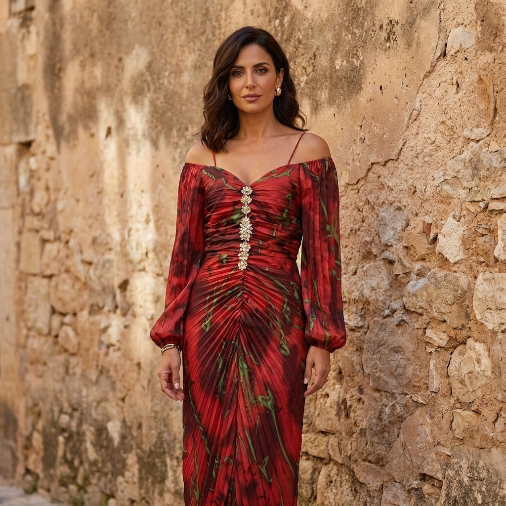 Gregoria – Abito Lungo Floreale con Scollo Profondo