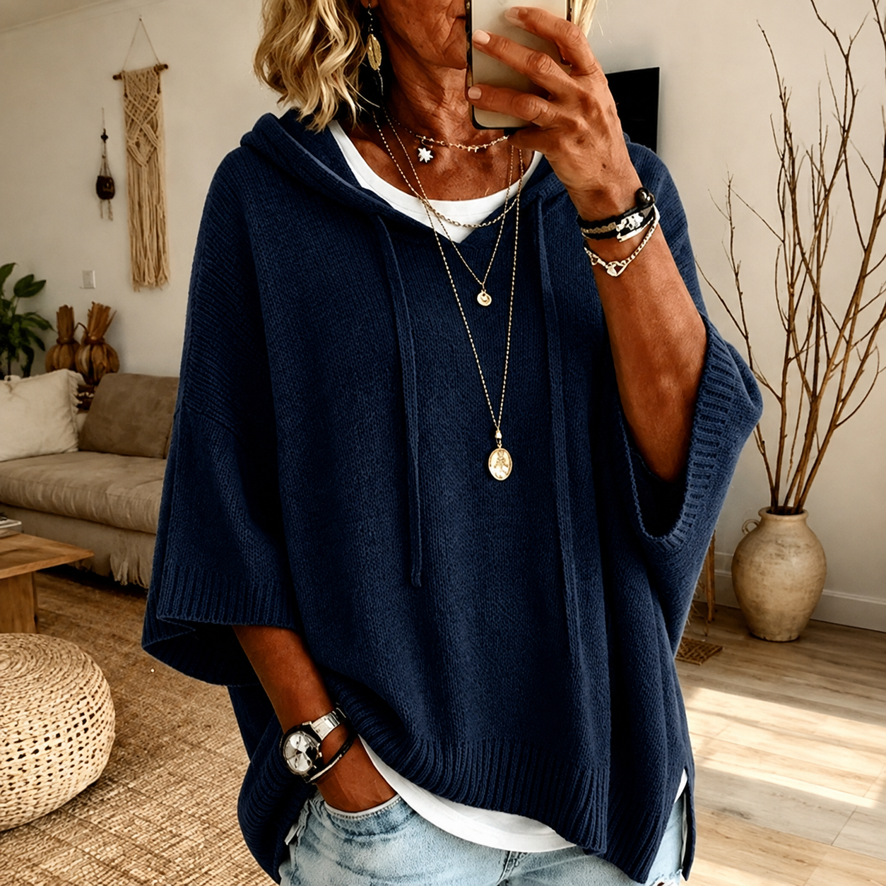 Juliette | Pull Poncho Blu Marino