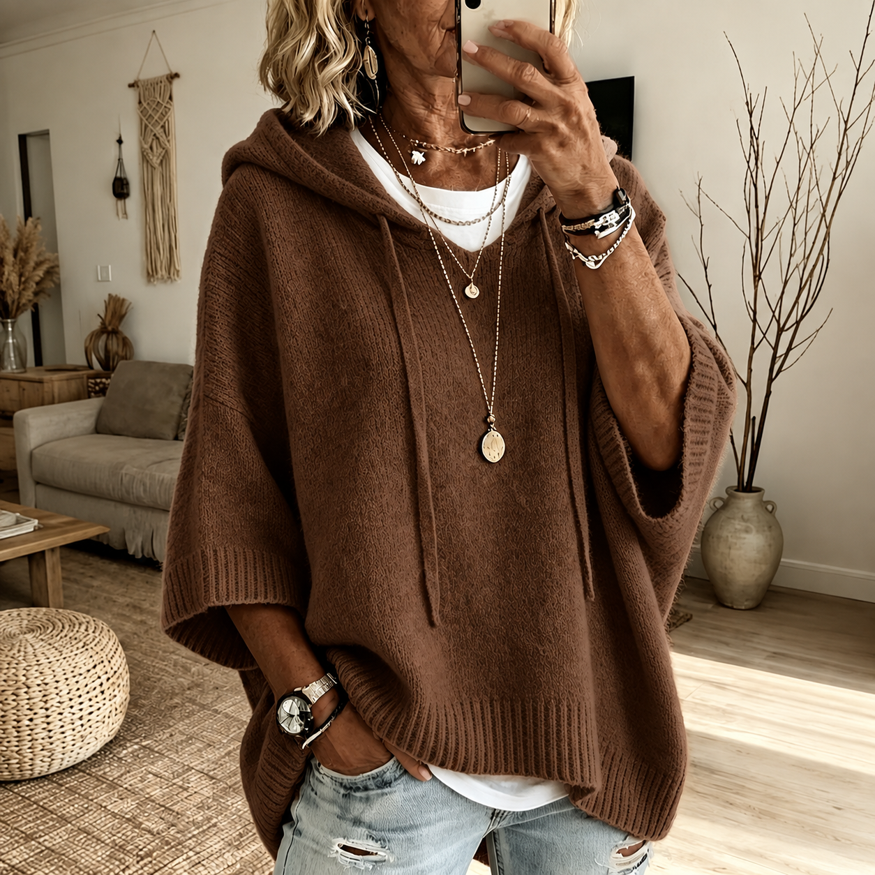 Louise | Pull Poncho Marrone