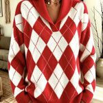 Maglione a Collo Sciolto con Motivo Argyle