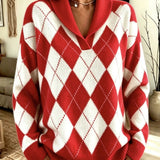 Maglione a Collo Sciolto con Motivo Argyle