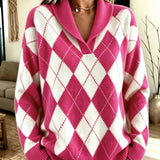 Maglione a Collo Sciolto con Motivo Argyle