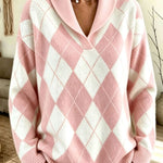 Maglione a Collo Sciolto con Motivo Argyle