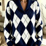 Maglione a Collo Sciolto con Motivo Argyle