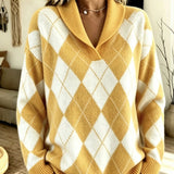 Maglione a Collo Sciolto con Motivo Argyle