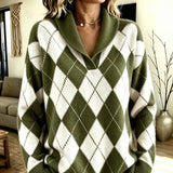 Maglione a Collo Sciolto con Motivo Argyle