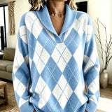 Maglione a Collo Sciolto con Motivo Argyle
