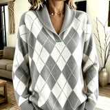 Maglione a Collo Sciolto con Motivo Argyle