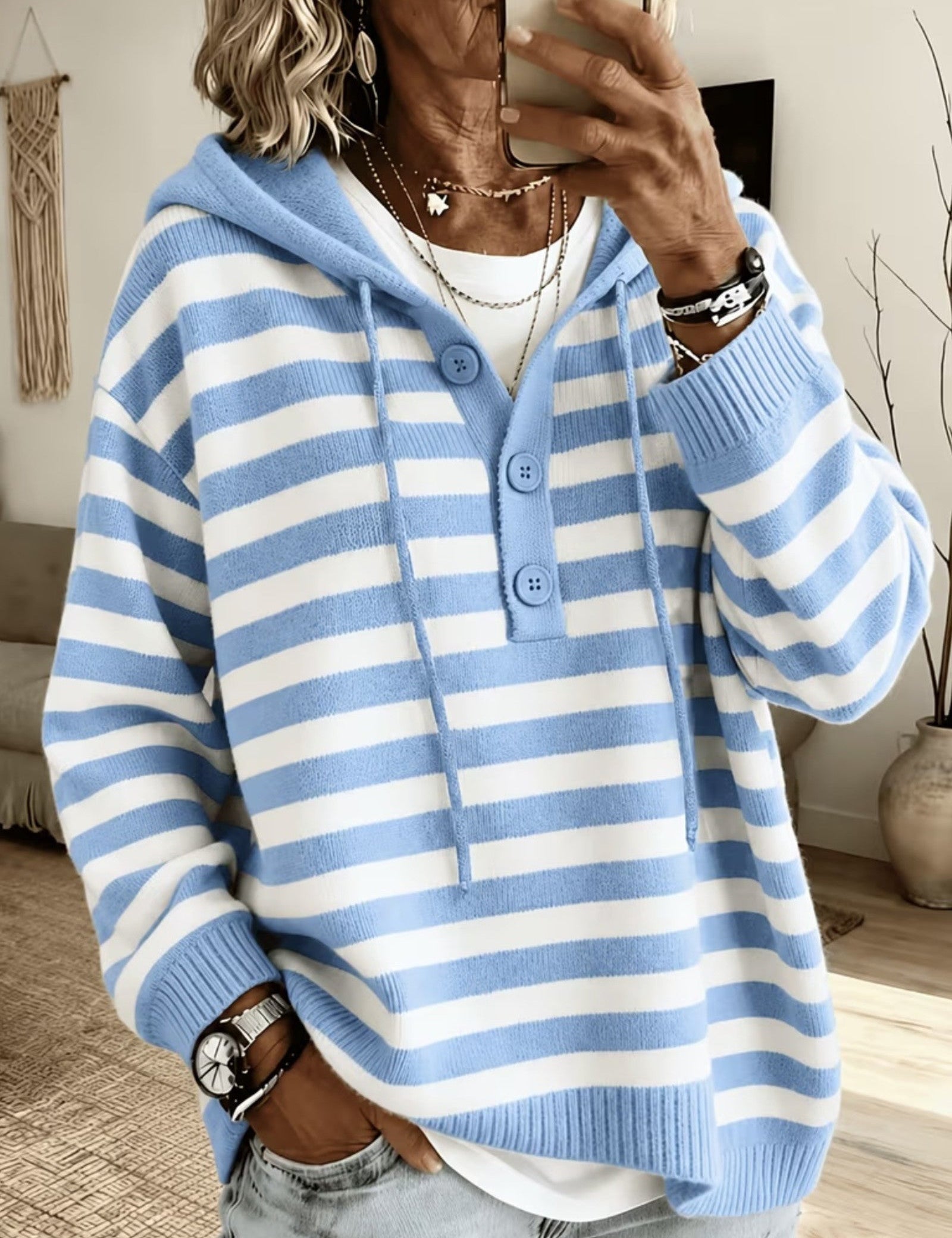 Maglione a Costine con Cappuccio
