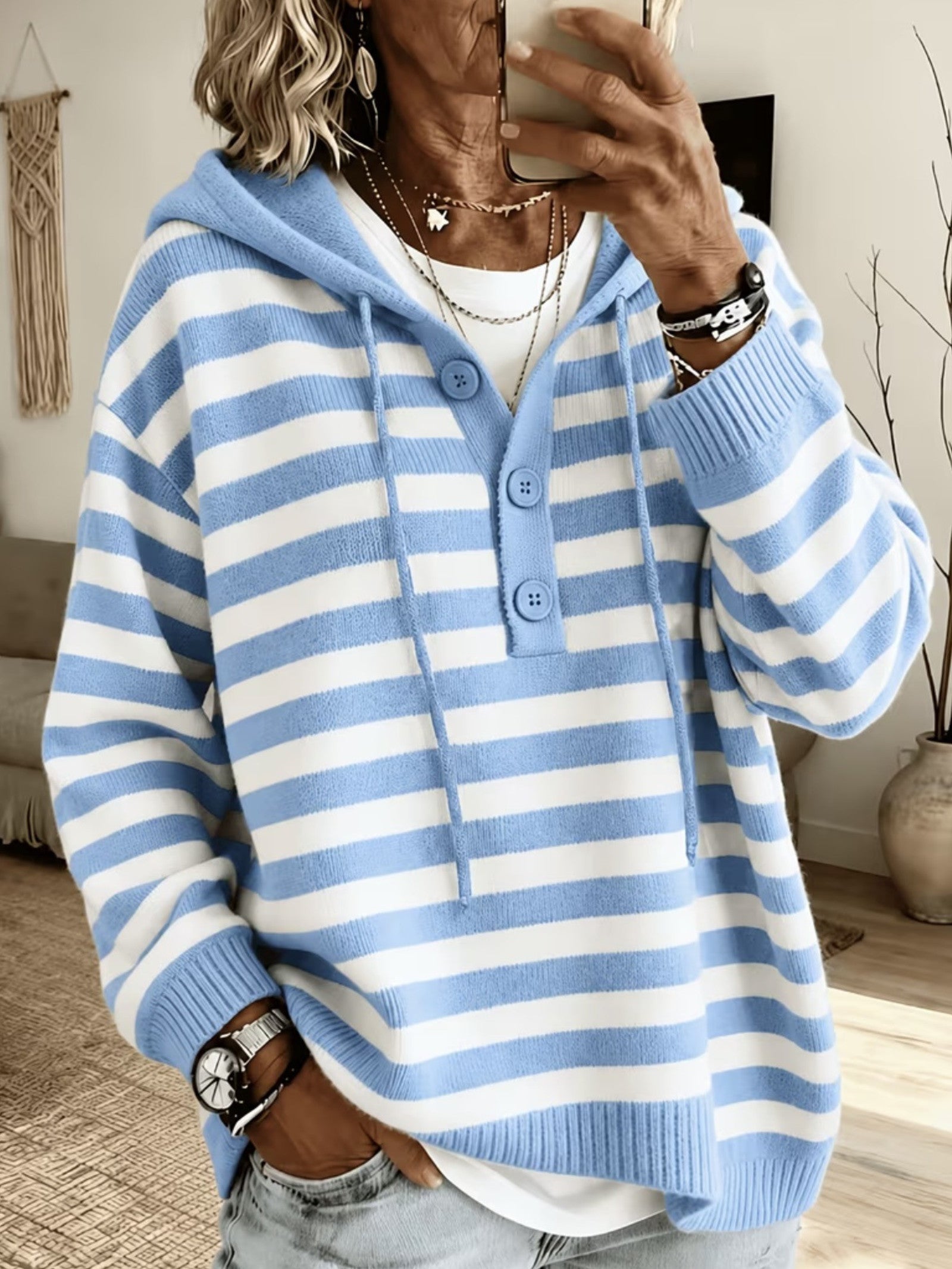 Maglione a Costine con Cappuccio