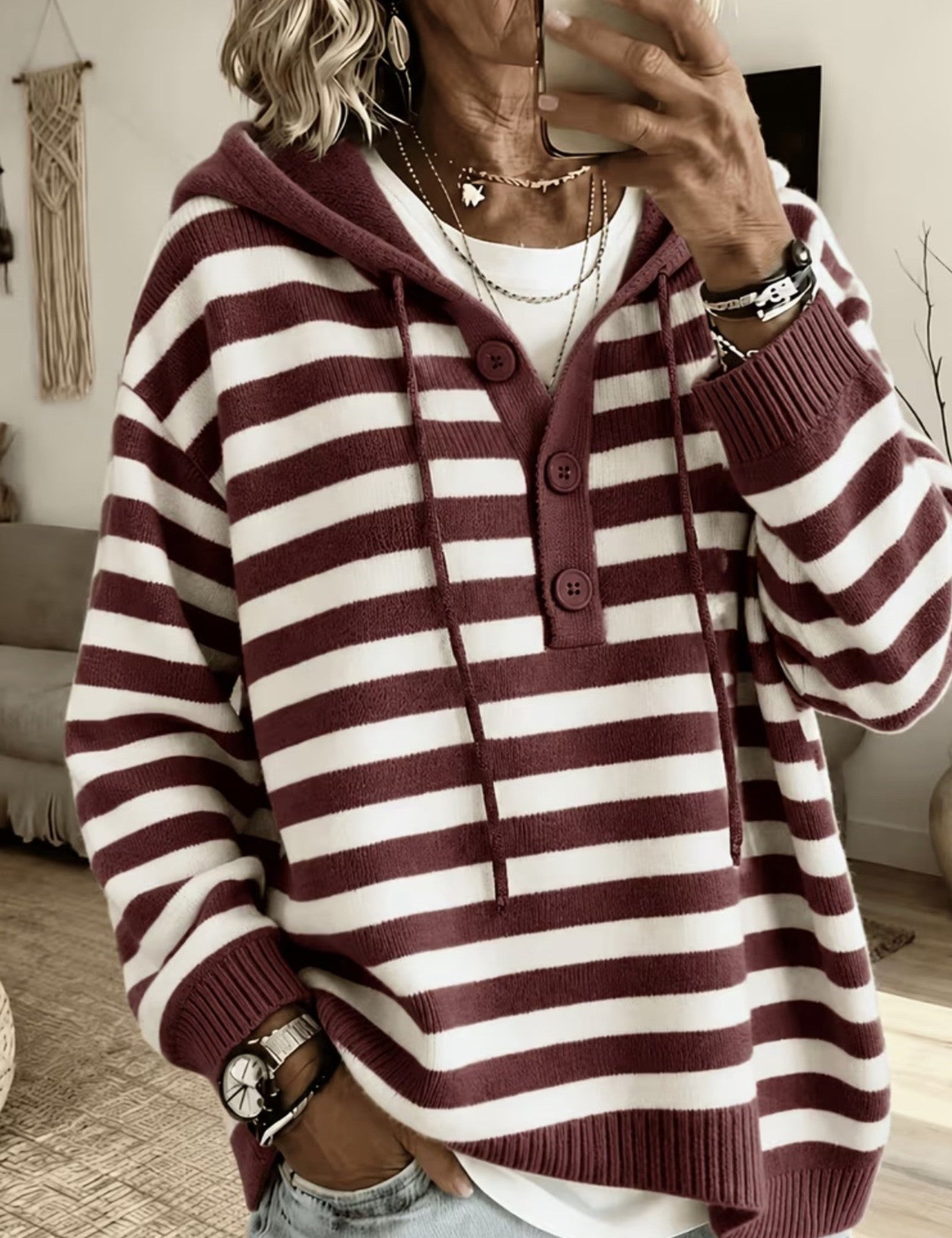 Maglione a Costine con Cappuccio