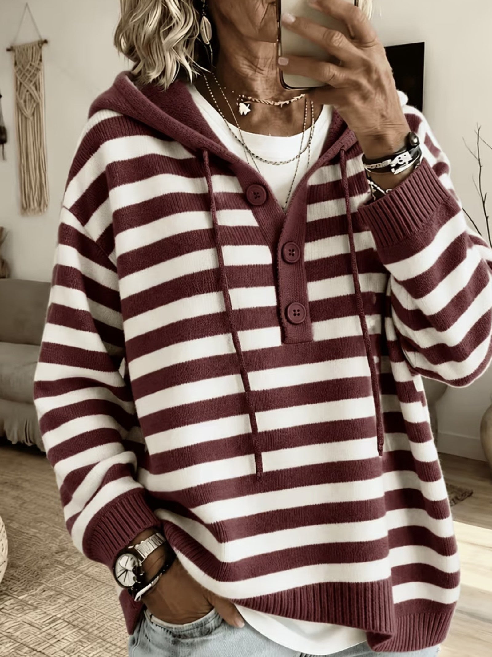 Maglione a Costine con Cappuccio
