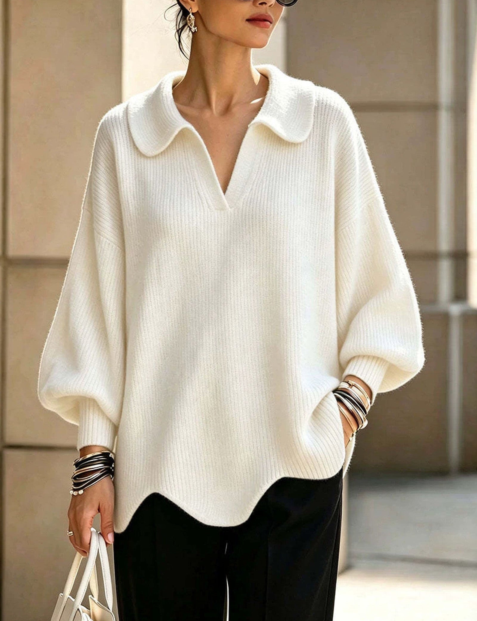 Maglione a Maglia con Collo Scallop