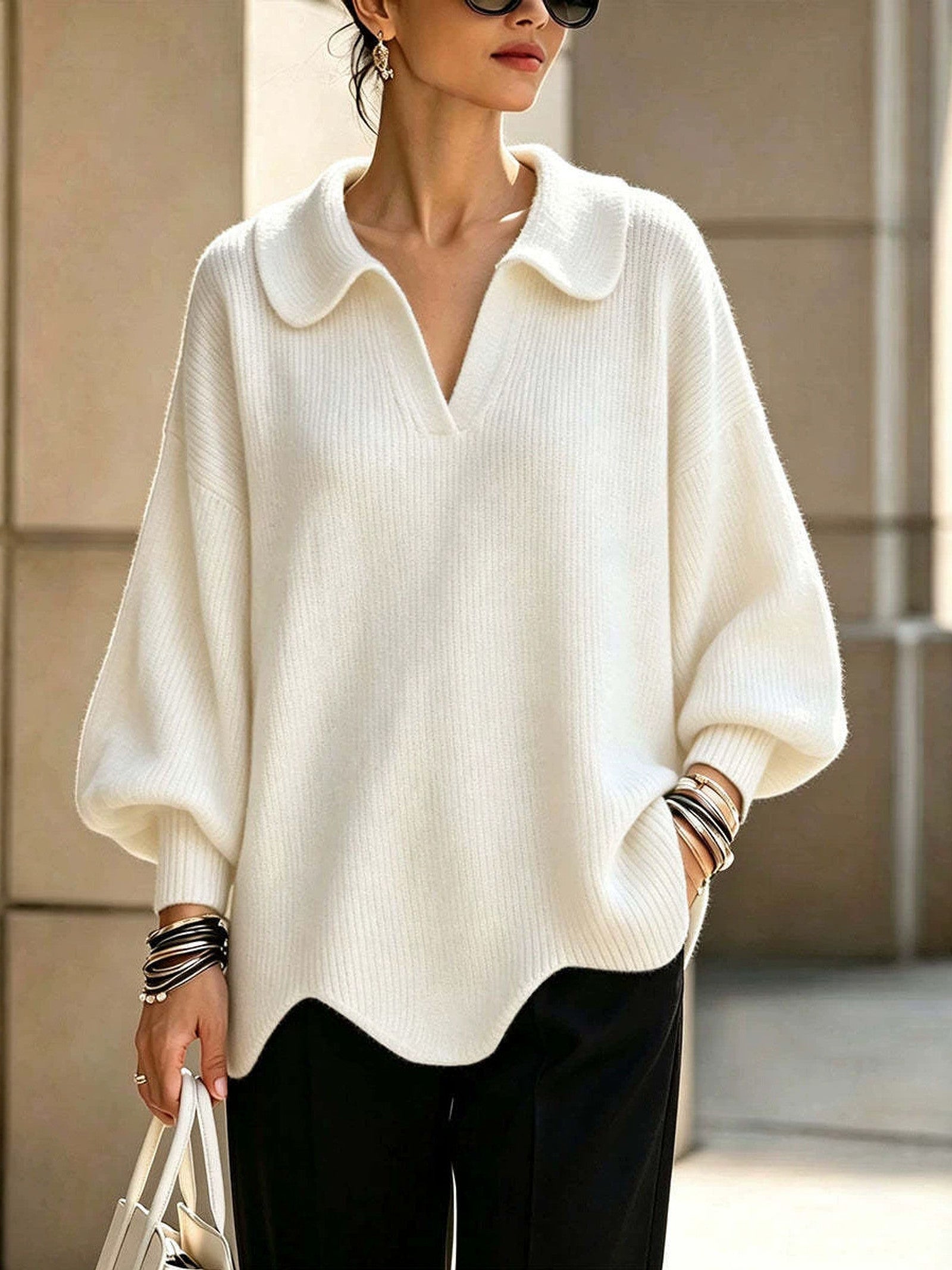 Maglione a Maglia con Collo Scallop