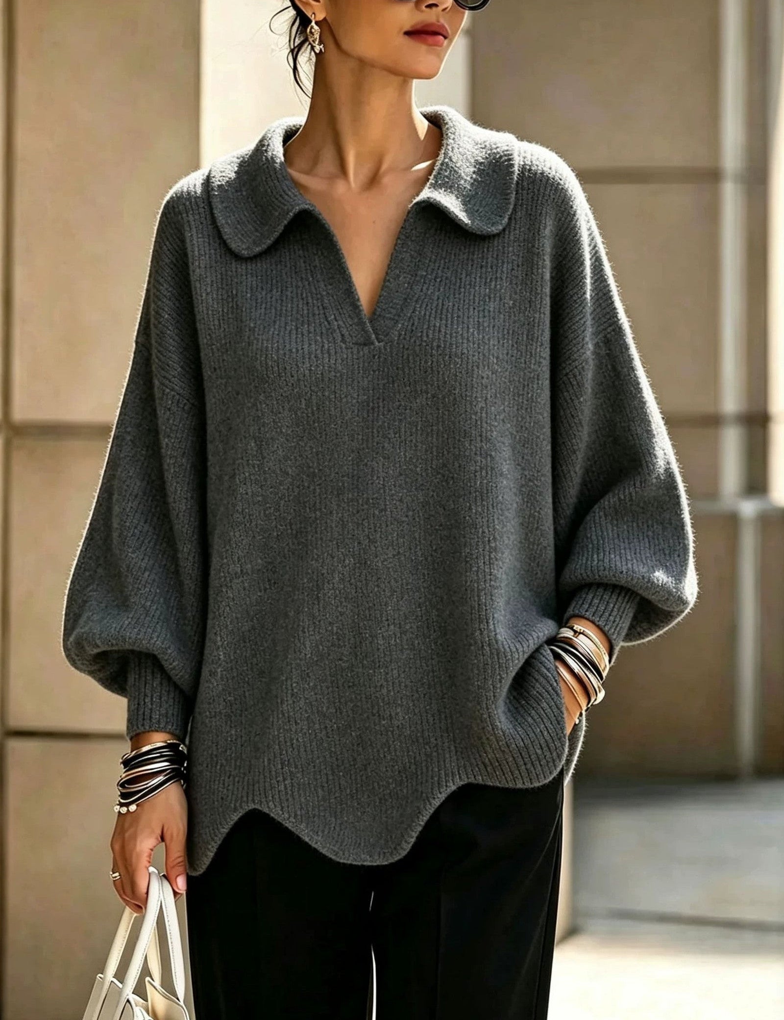 Maglione a Maglia con Collo Scallop
