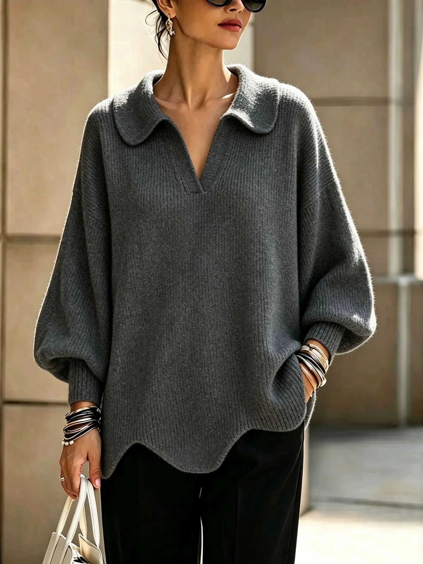 Maglione a Maglia con Collo Scallop