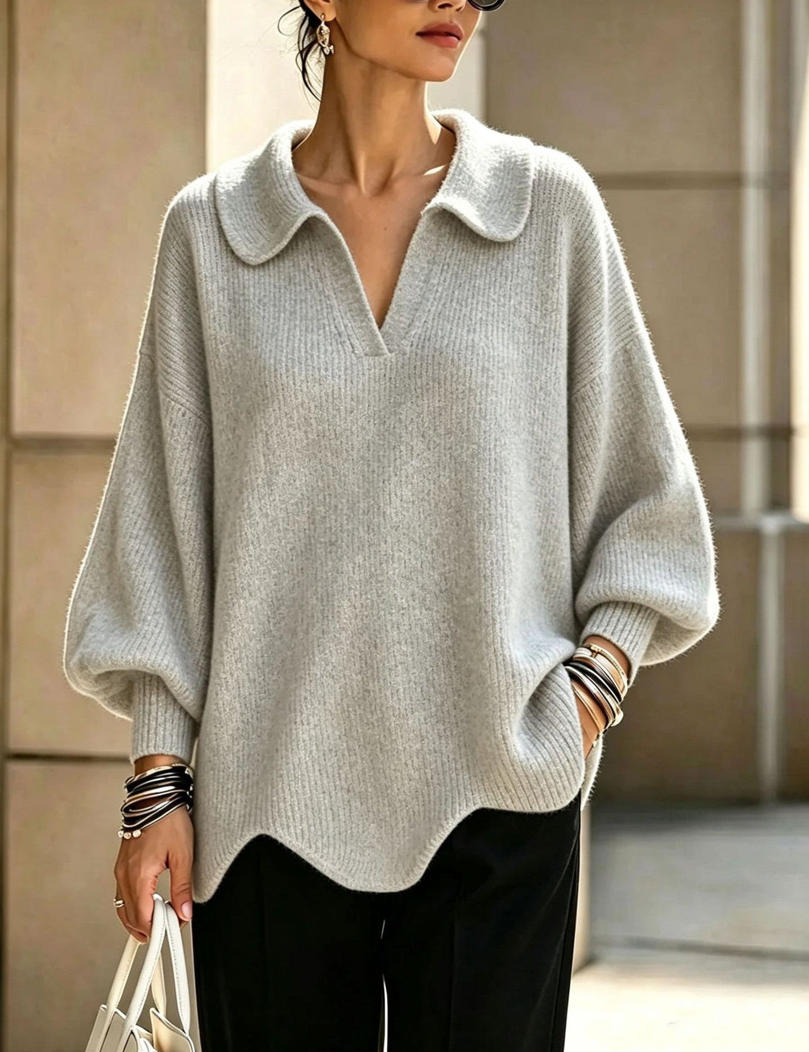 Maglione a Maglia con Collo Scallop