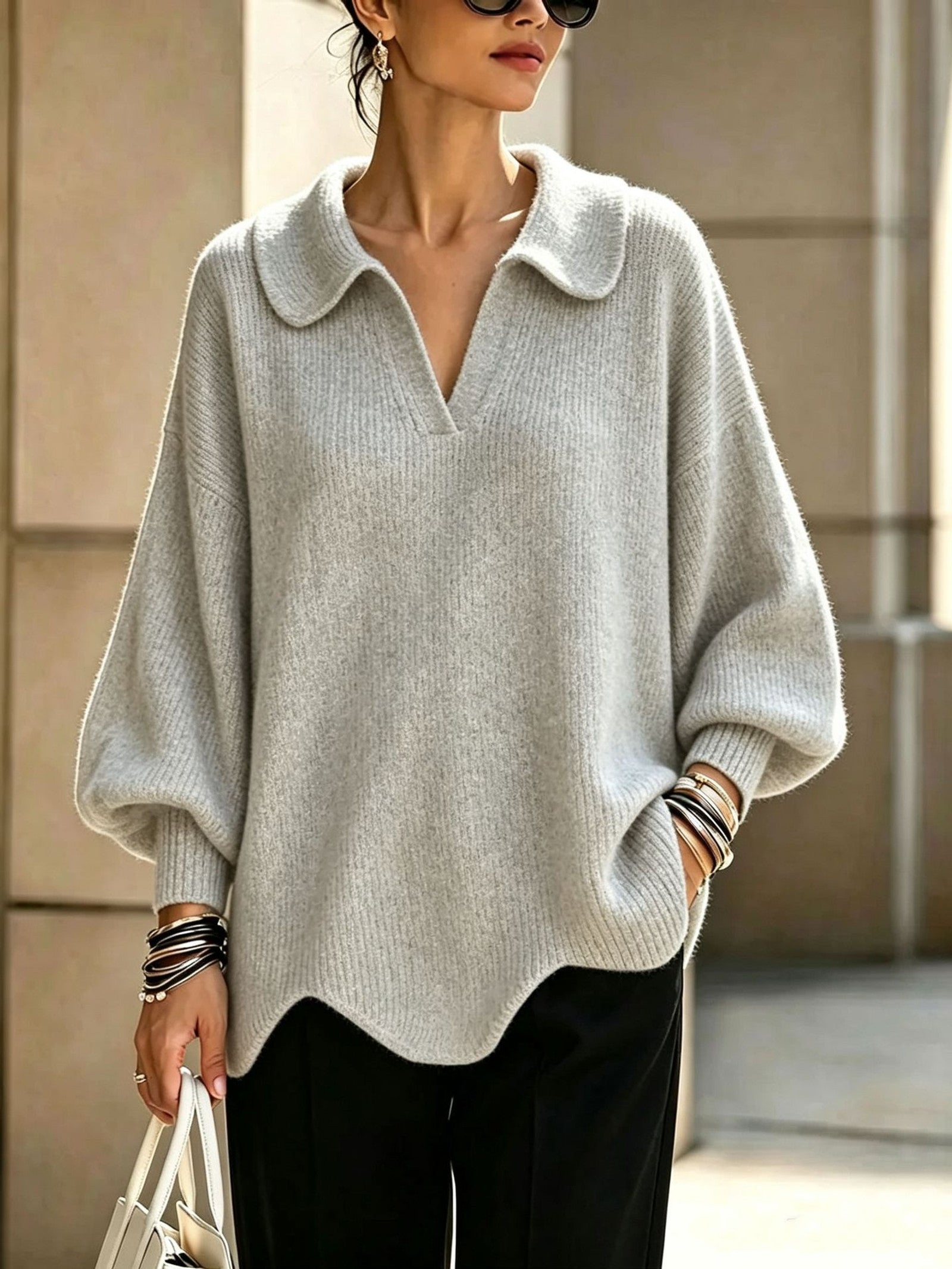 Maglione a Maglia con Collo Scallop