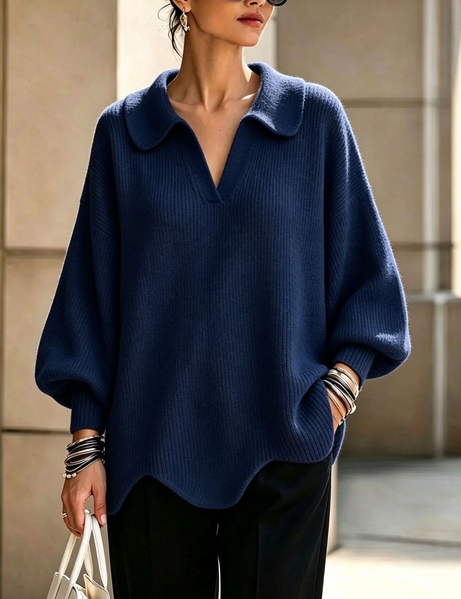 Maglione a Maglia con Collo Scallop