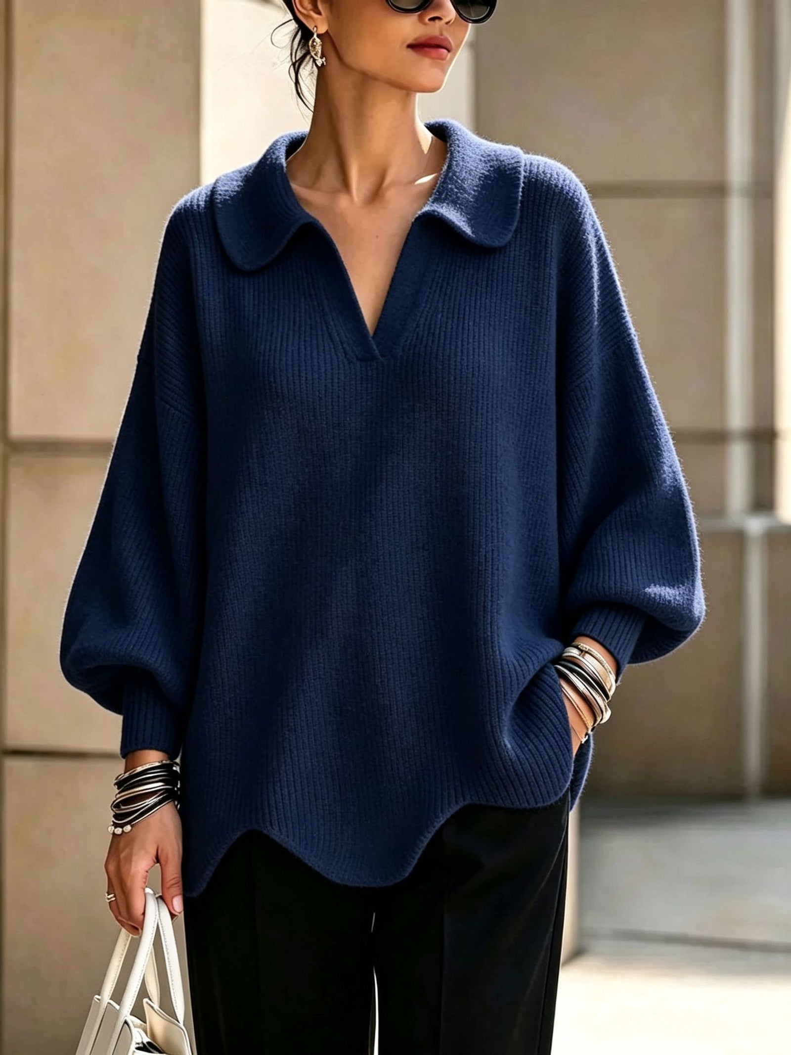 Maglione a Maglia con Collo Scallop