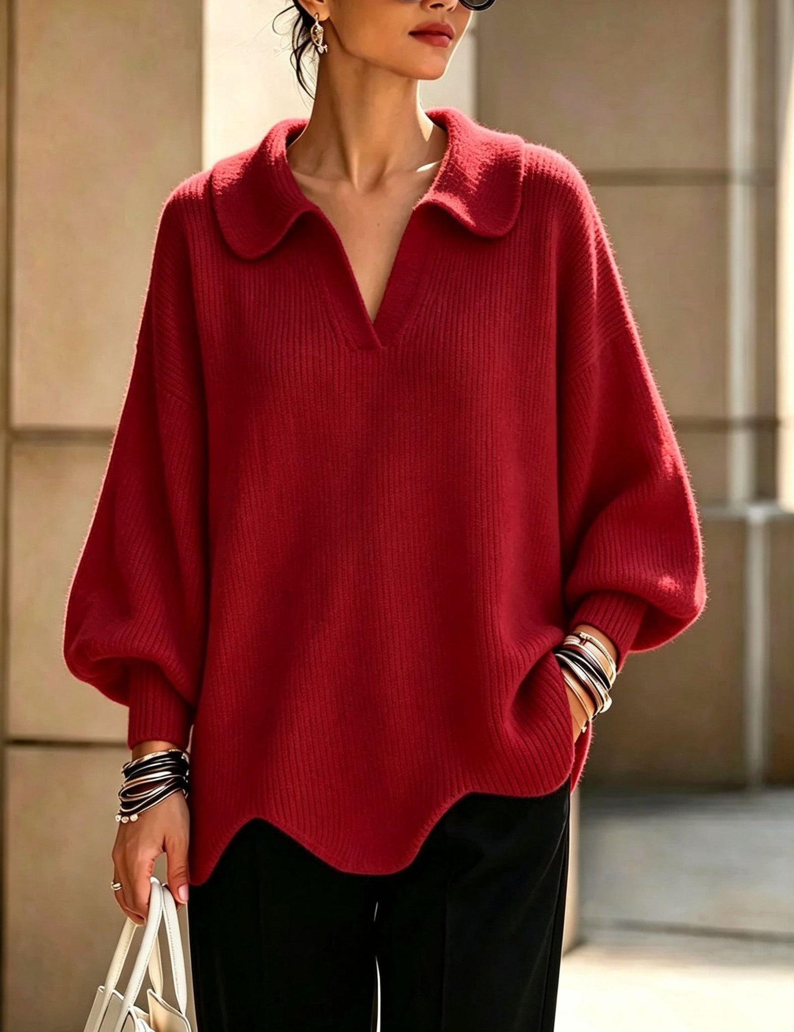 Maglione a Maglia con Collo Scallop
