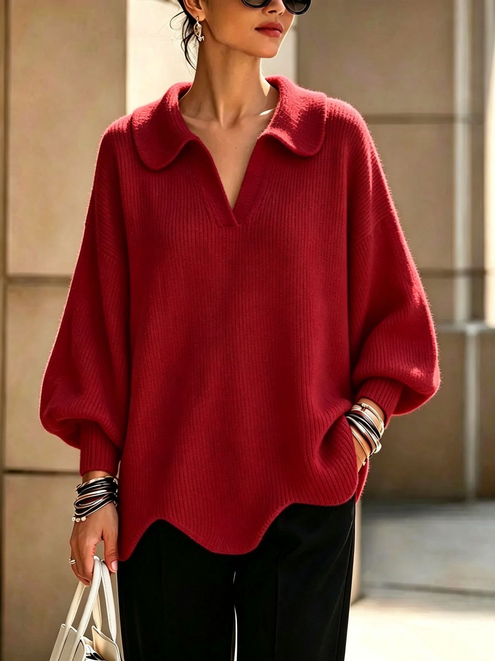 Maglione a Maglia con Collo Scallop