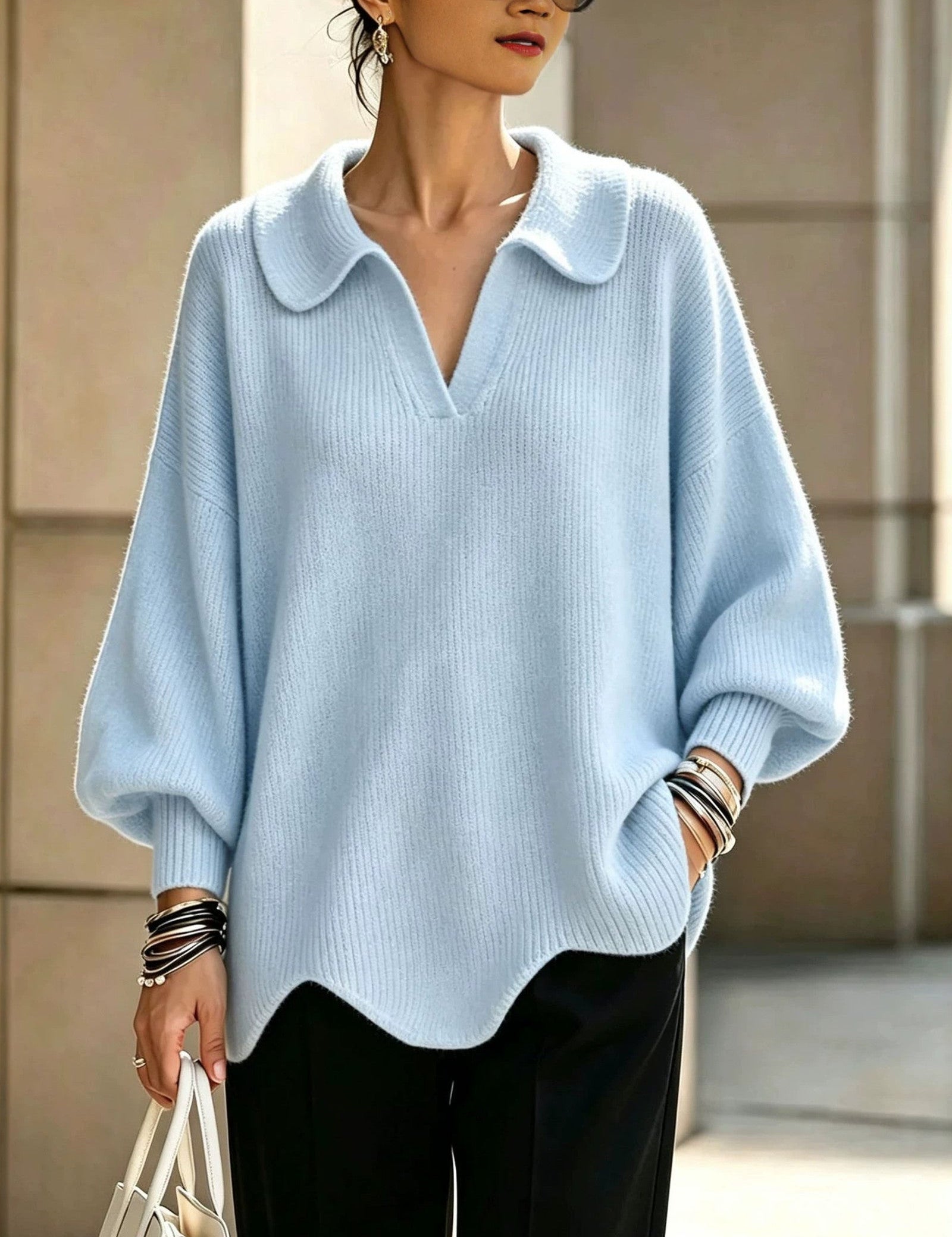 Maglione a Maglia con Collo Scallop