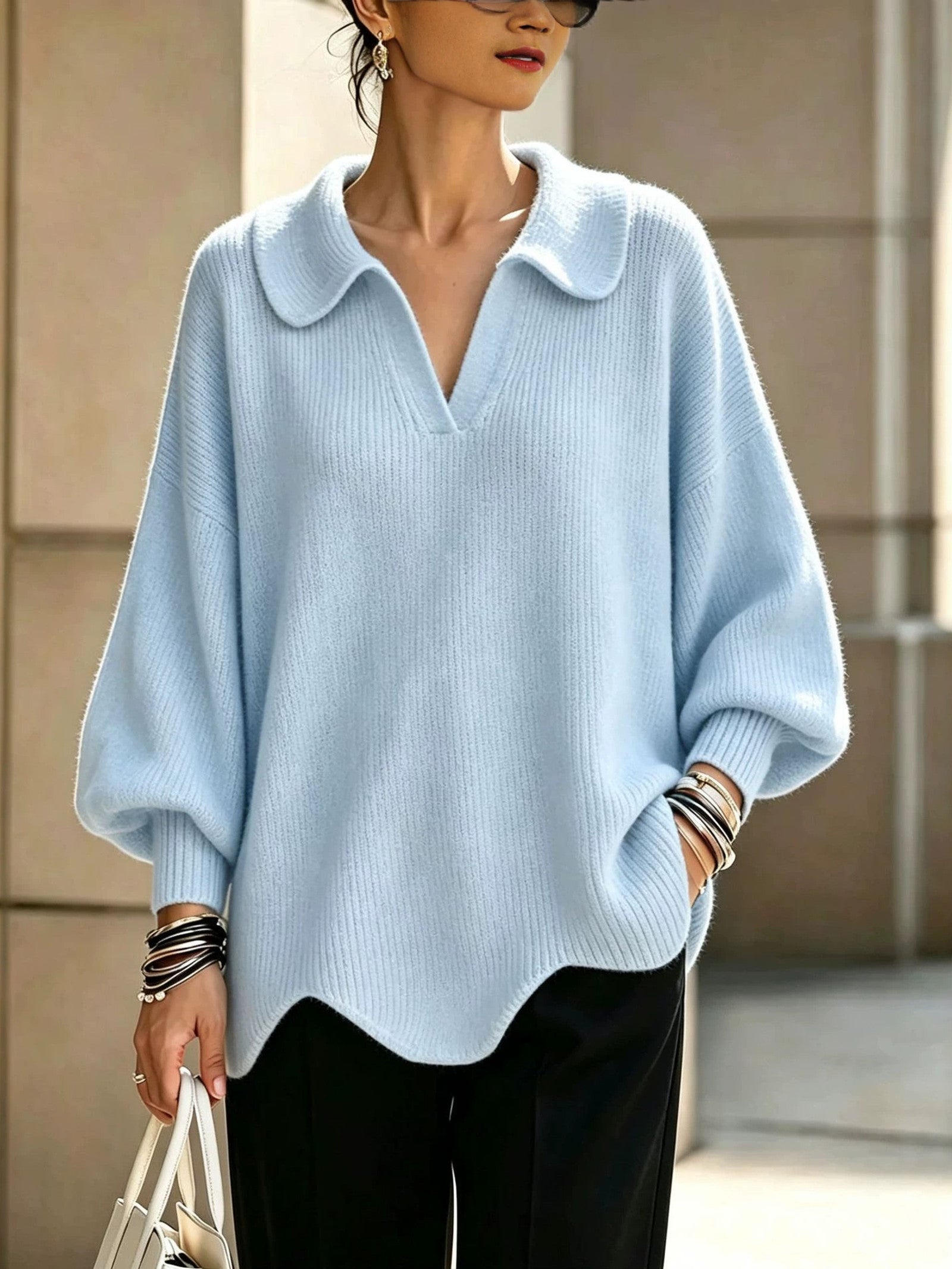 Maglione a Maglia con Collo Scallop