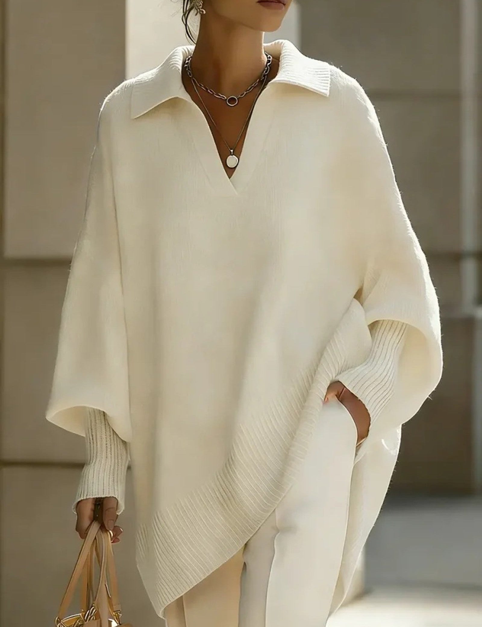 Maglione a V con maniche a pipistrello