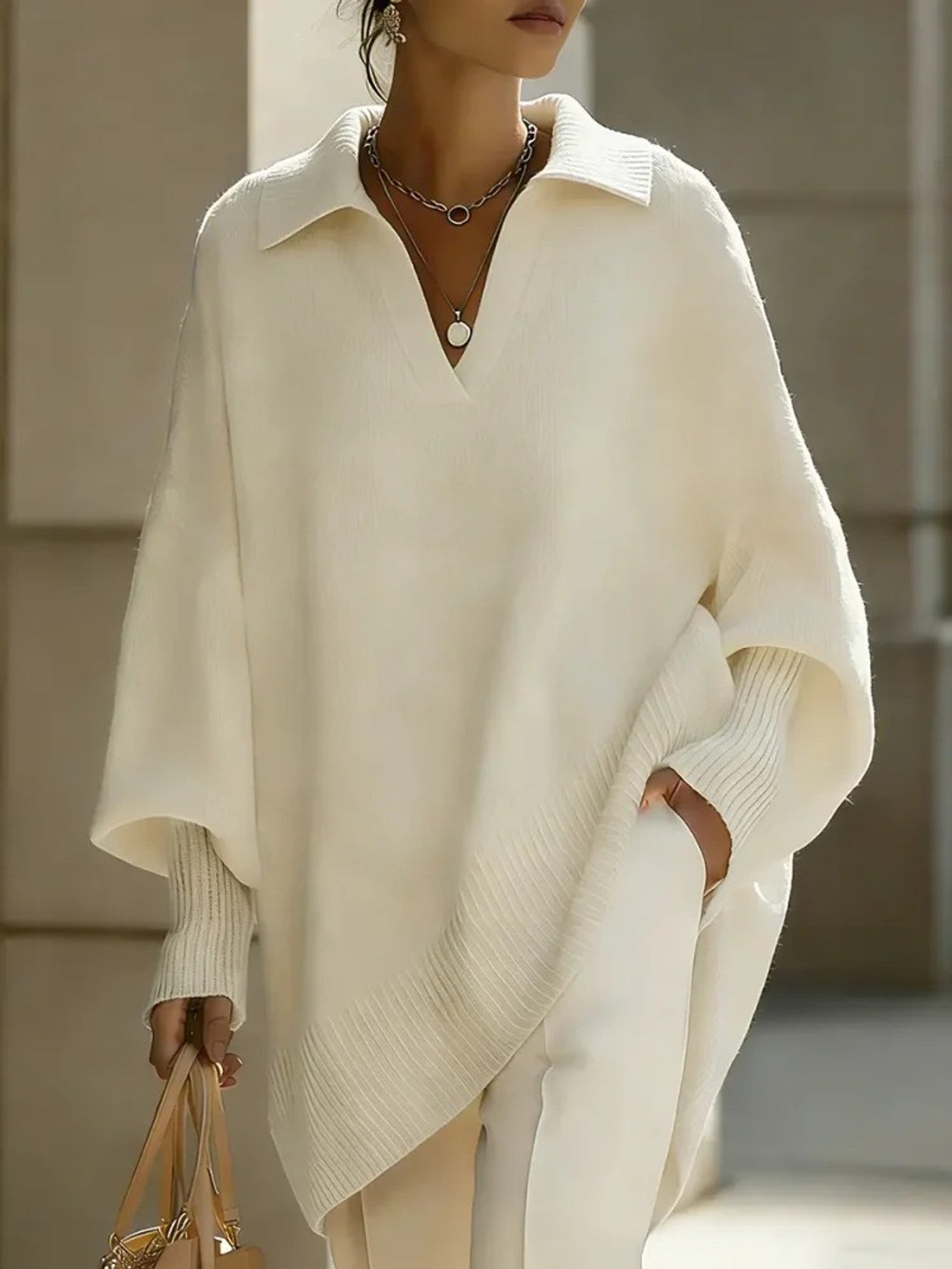 Maglione a V con maniche a pipistrello