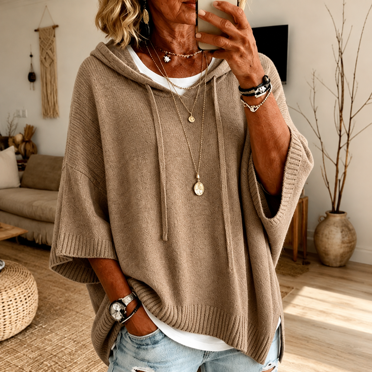 Manon | Pull Poncho Taupe