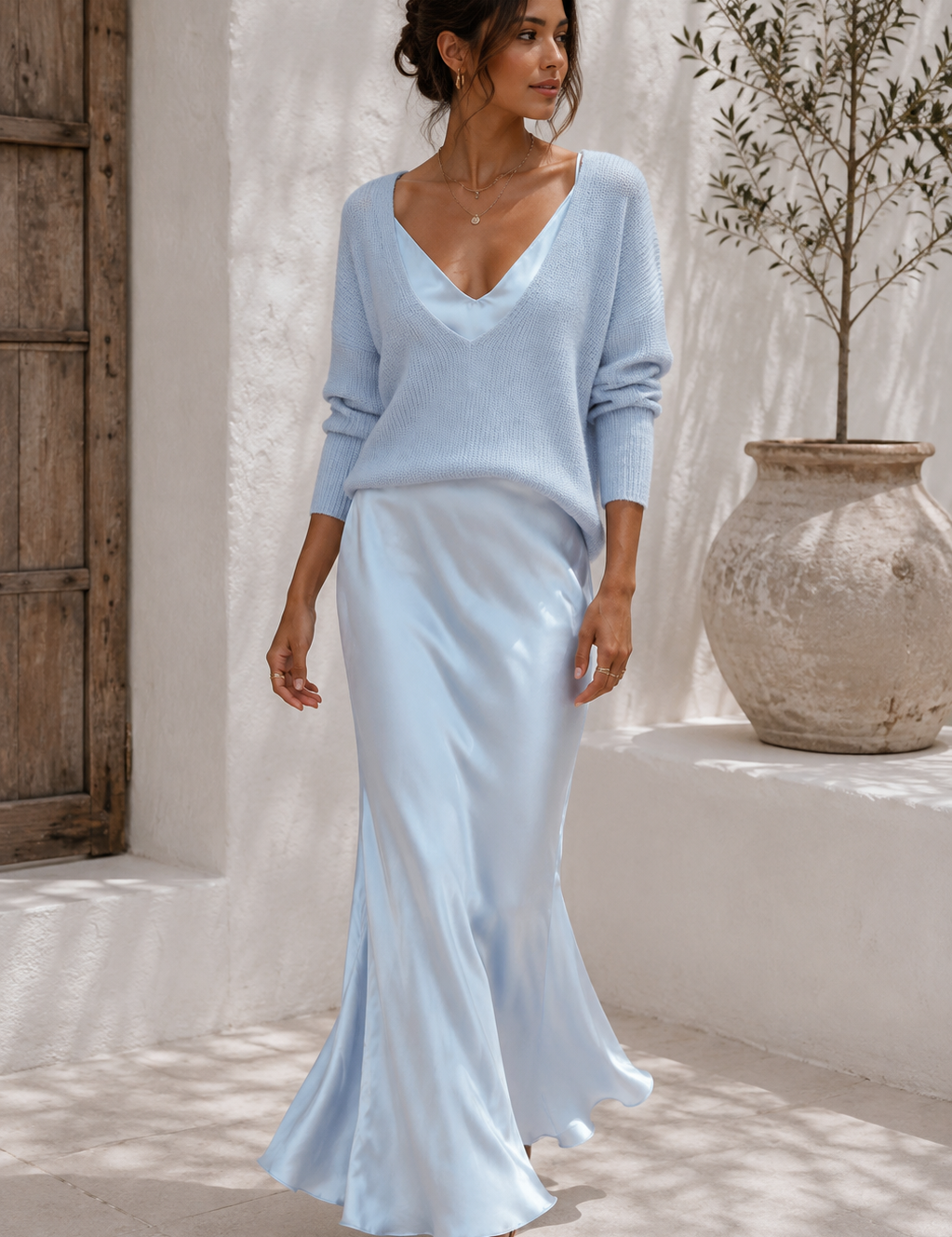Morena – Abito Satinato con Maglioncino