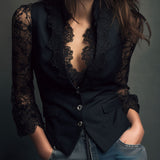 Noémie | Giacca Blazer Nera con Maniche Semi-Trasparenti