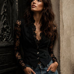 Noémie | Giacca Blazer Nera con Maniche Semi-Trasparenti