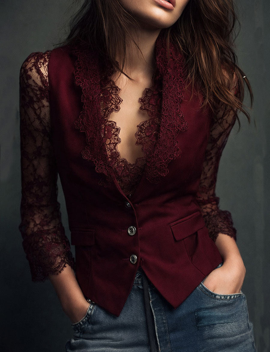 Noémie | Giacca Blazer Nera con Maniche Semi-Trasparenti