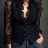 Noémie | Giacca Blazer Nera con Maniche Semi-Trasparenti