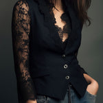 Noémie | Giacca Blazer Nera con Maniche Semi-Trasparenti