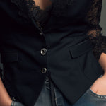 Noémie | Giacca Blazer Nera con Maniche Semi-Trasparenti
