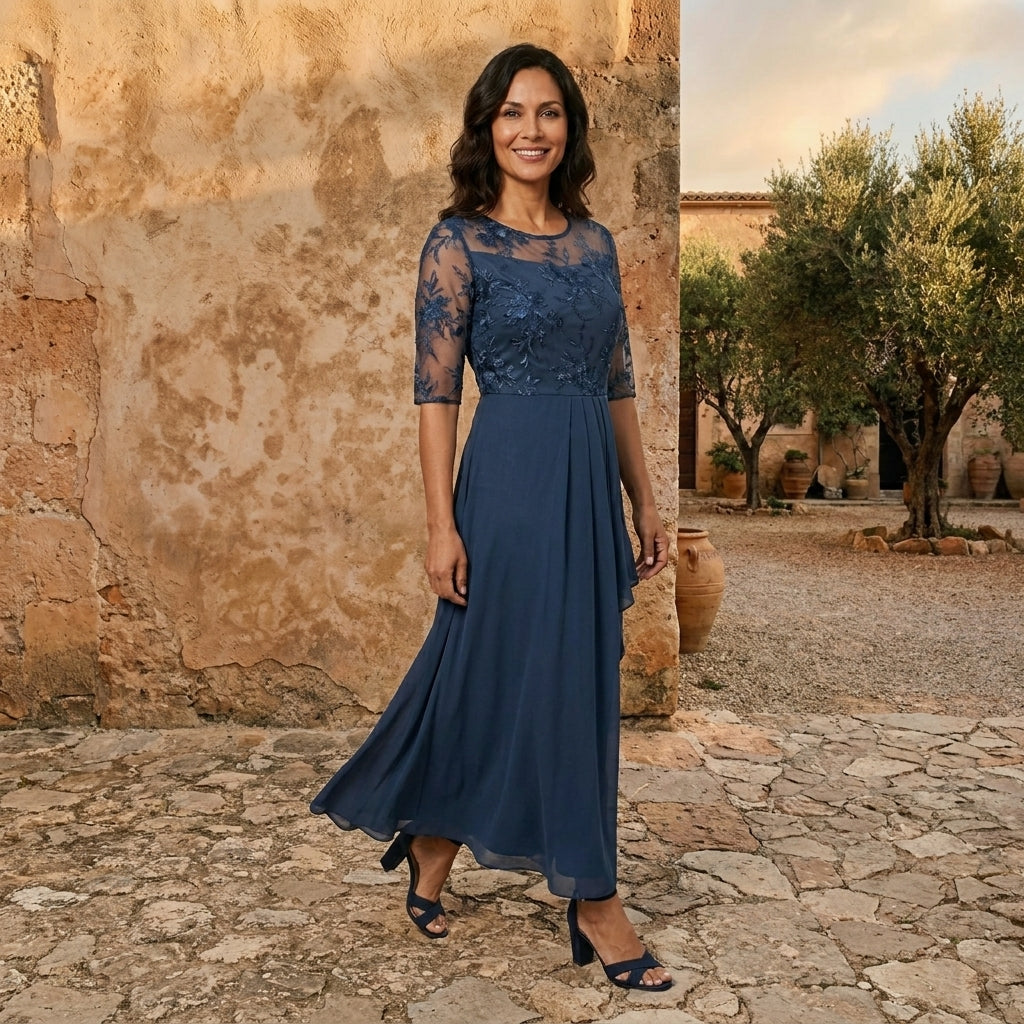 Ofelia – Abito Elegante in Chiffon con Pizzo