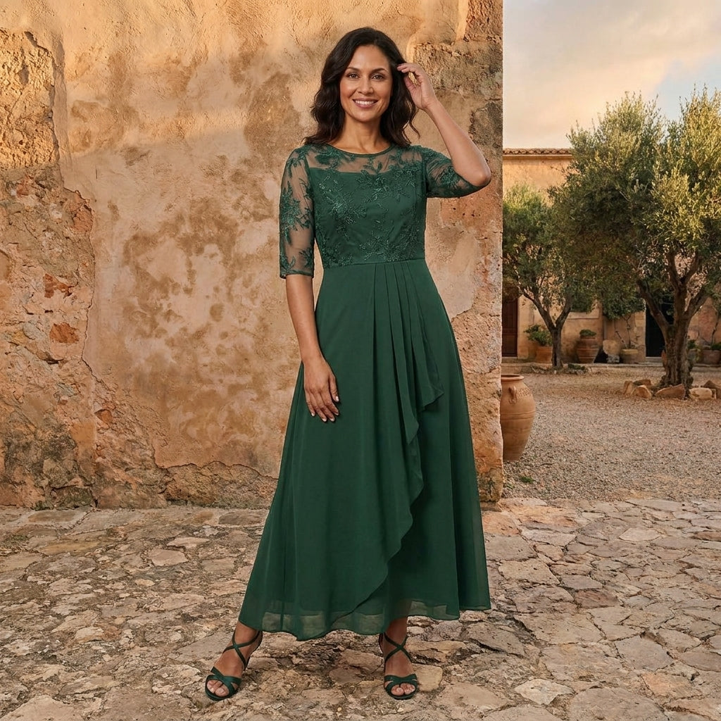 Ofelia – Abito Elegante in Chiffon con Pizzo