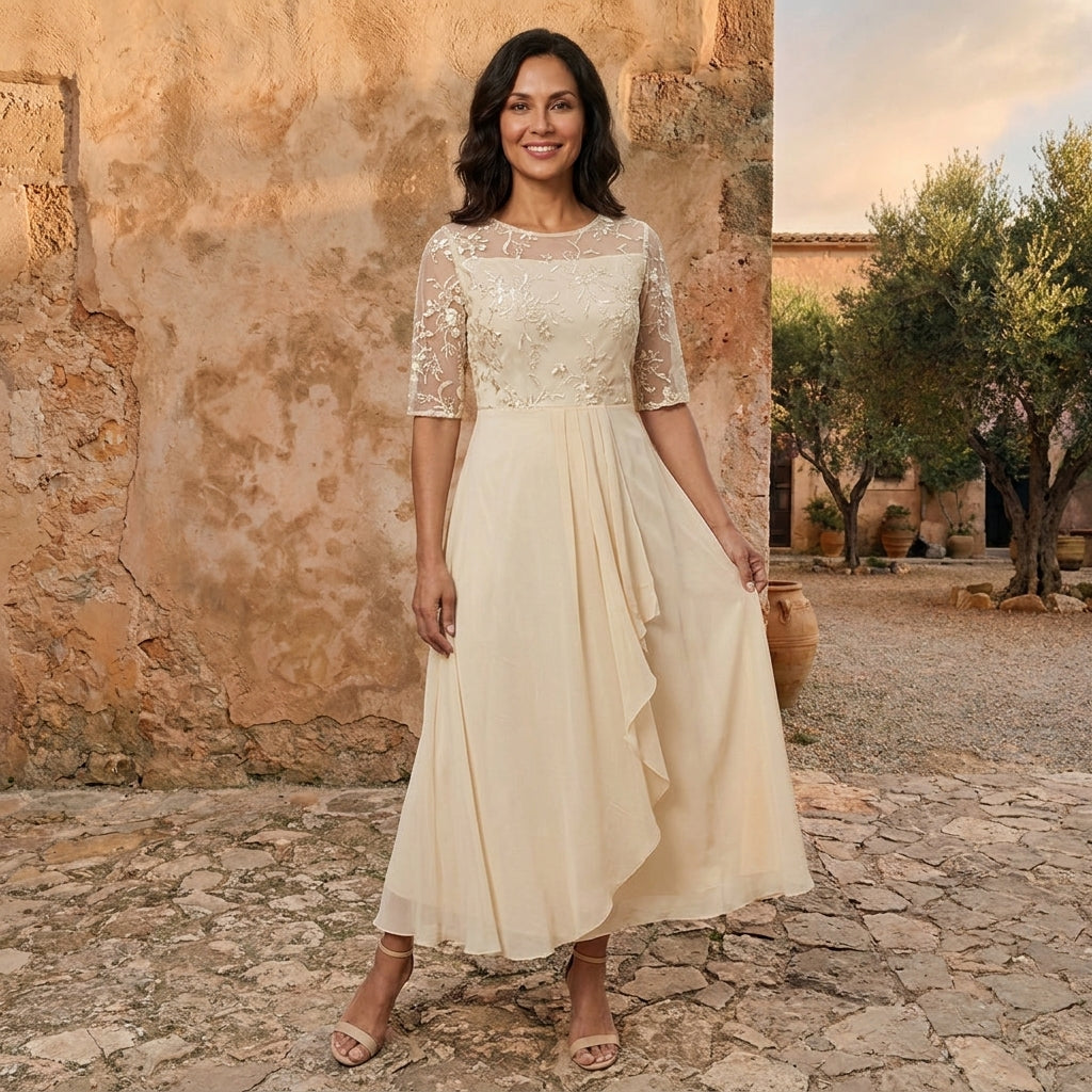 Ofelia – Abito Elegante in Chiffon con Pizzo