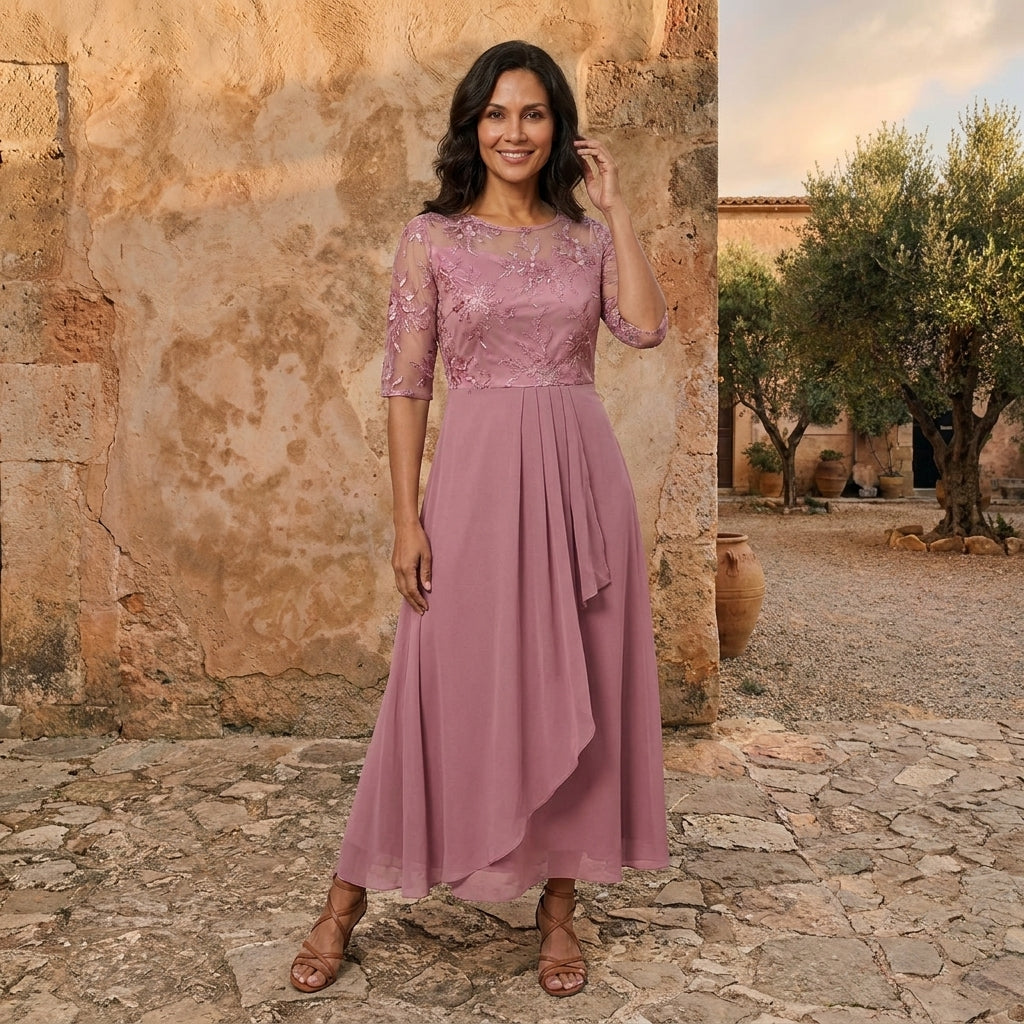 Ofelia – Abito Elegante in Chiffon con Pizzo