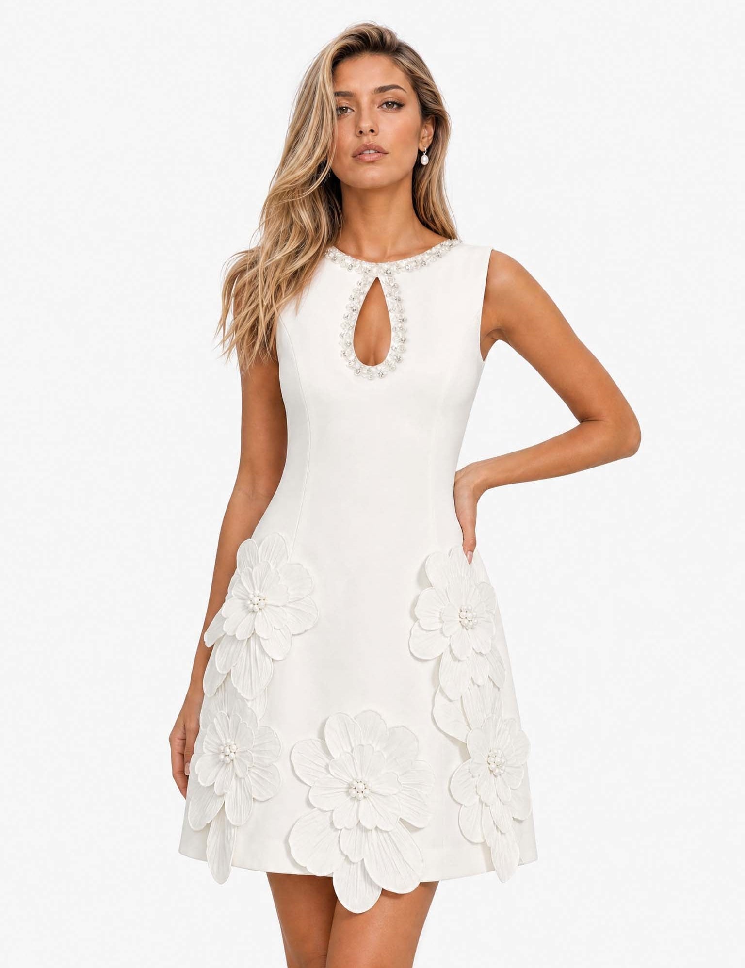 Pamela – Mini Abito Elegante Smanicato con Cut-out