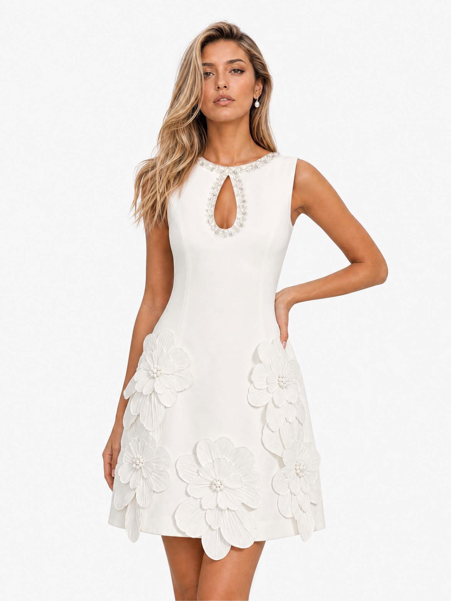 Pamela – Mini Abito Elegante Smanicato con Cut-out