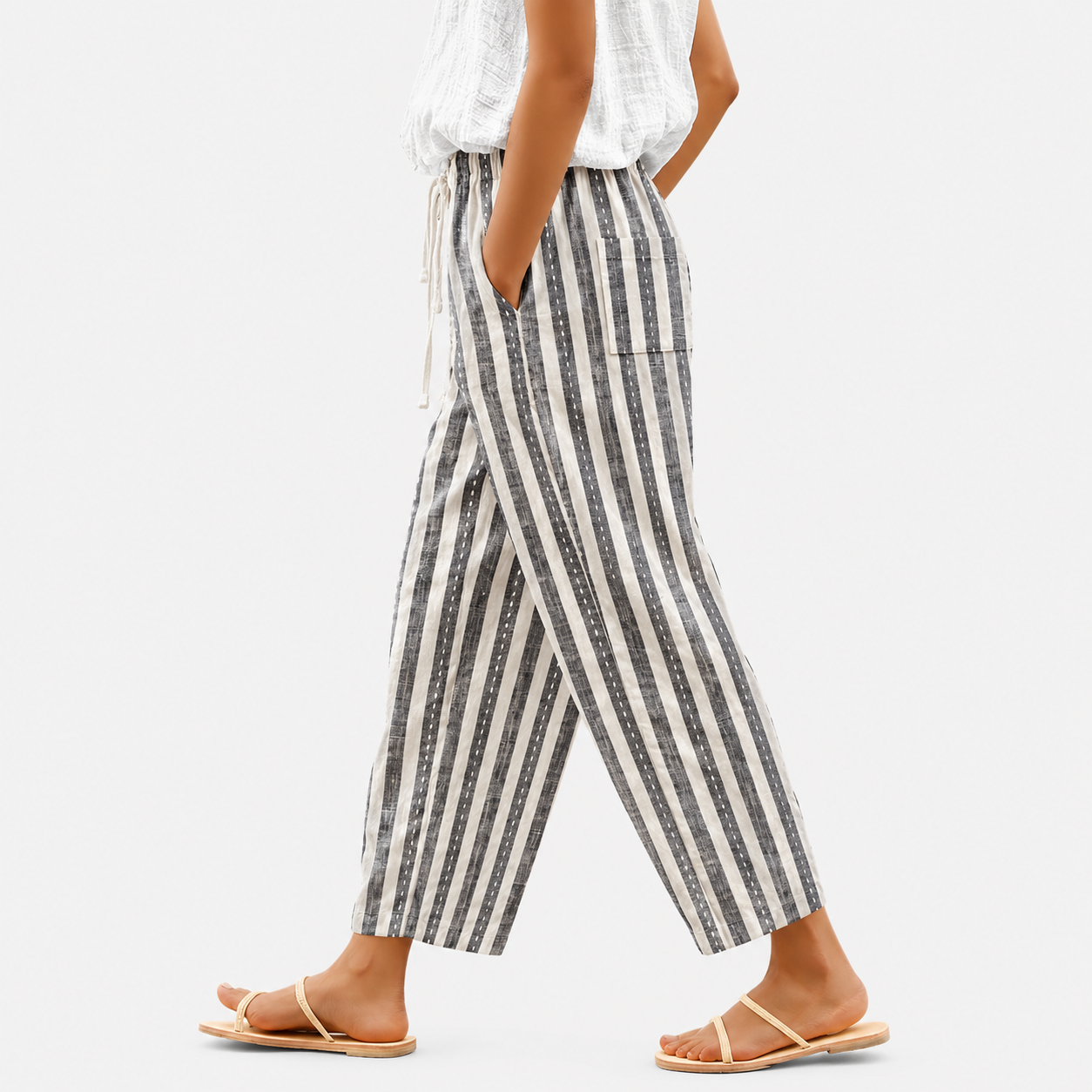 Pantaloni a Righe Grigi