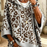 Poncho Maglione a Collo Alto Leopardo